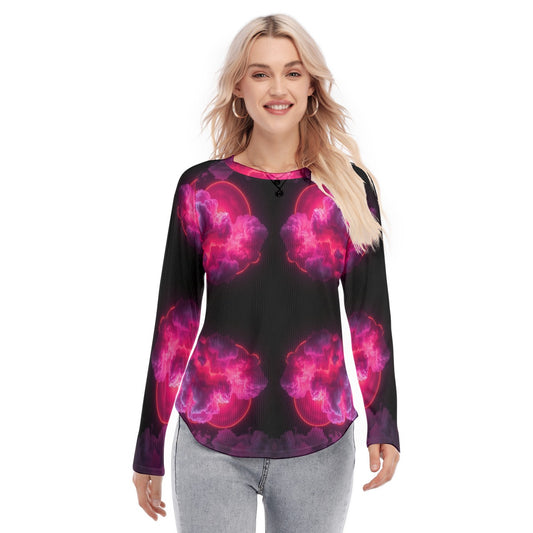 Women's Raglan Sleeves U-Shaped Hem Long Sleeves Blouse