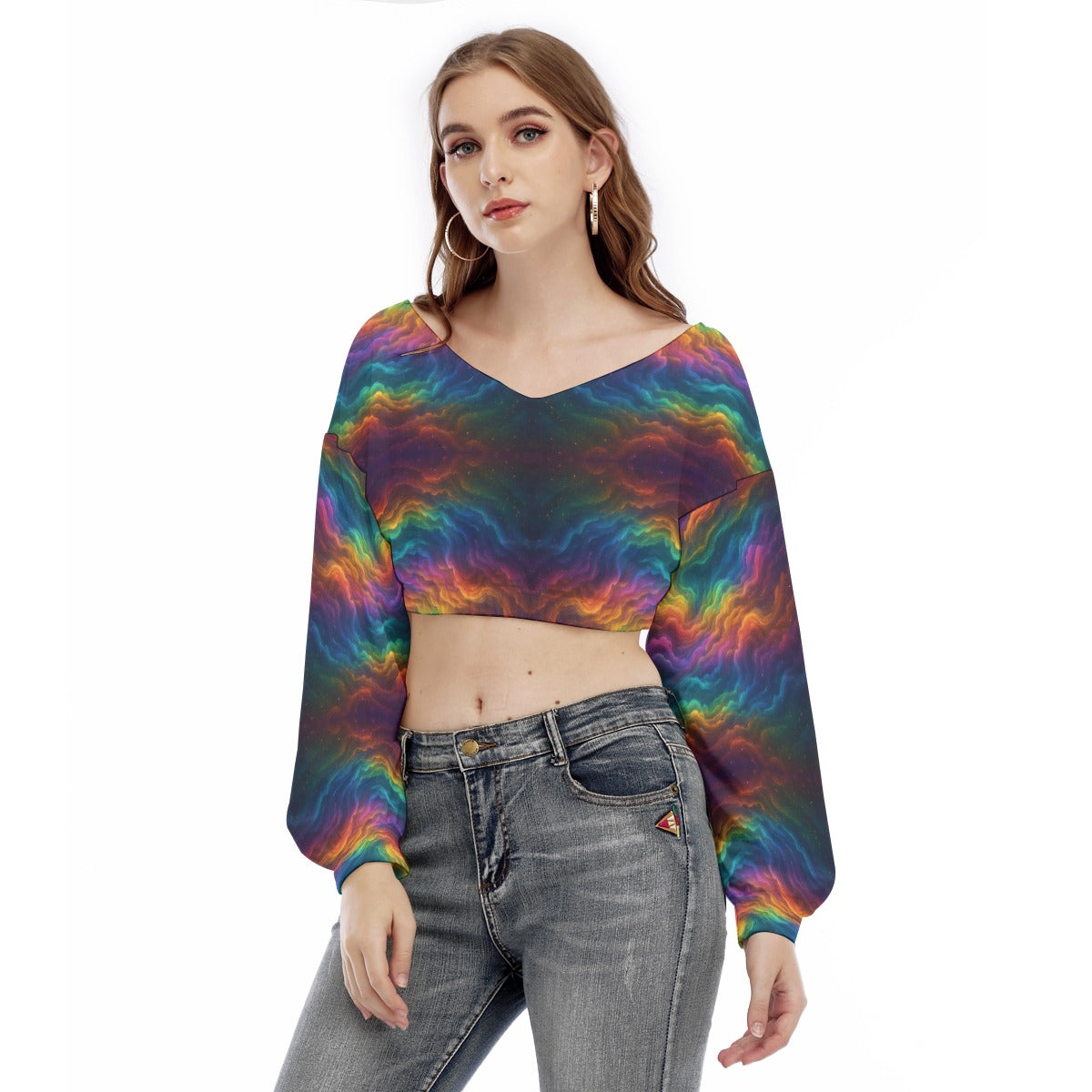 Women's V-neck Long Sleeve Cropped Sweatshirt