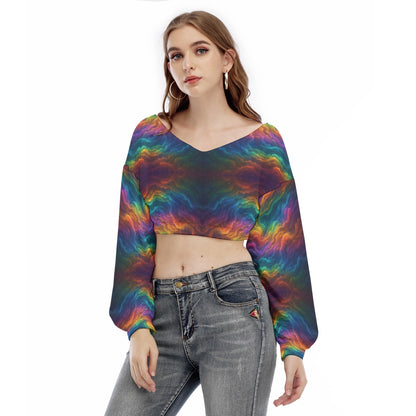 Women's V-neck Long Sleeve Cropped Sweatshirt