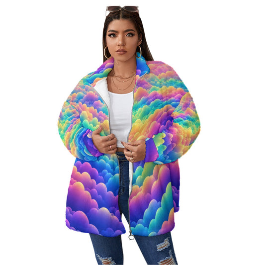Unisex Borg Fleece Stand-up Collar Coat With Zipper Closure(Plus Size)