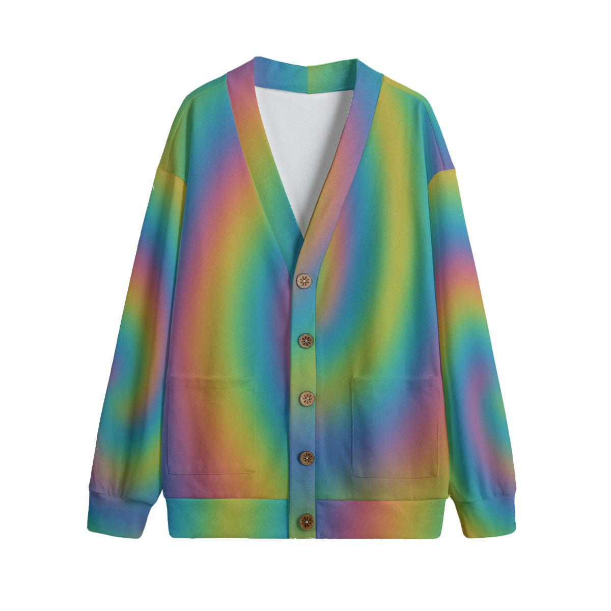 Unisex V-neck Knitted Fleece Cardigan With Button Closure