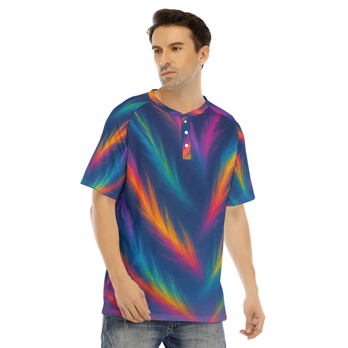 Men's Raglan Sleeve T-shirt With Button Closure