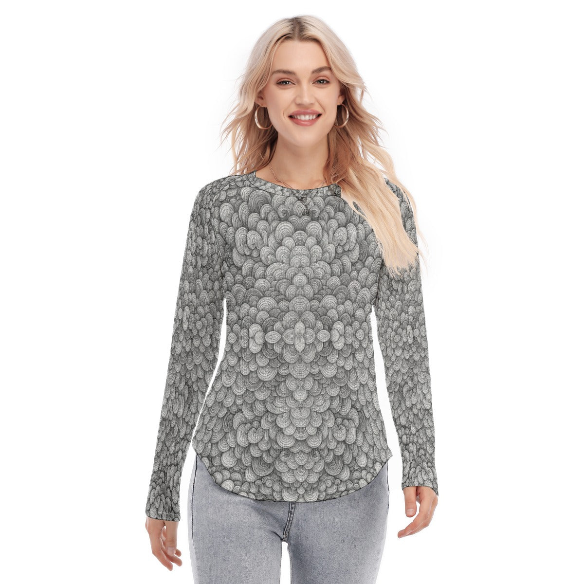 Women's Raglan Sleeves U-Shaped Hem Long Sleeves Blouse