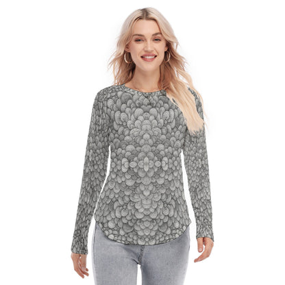 Women's Raglan Sleeves U-Shaped Hem Long Sleeves Blouse