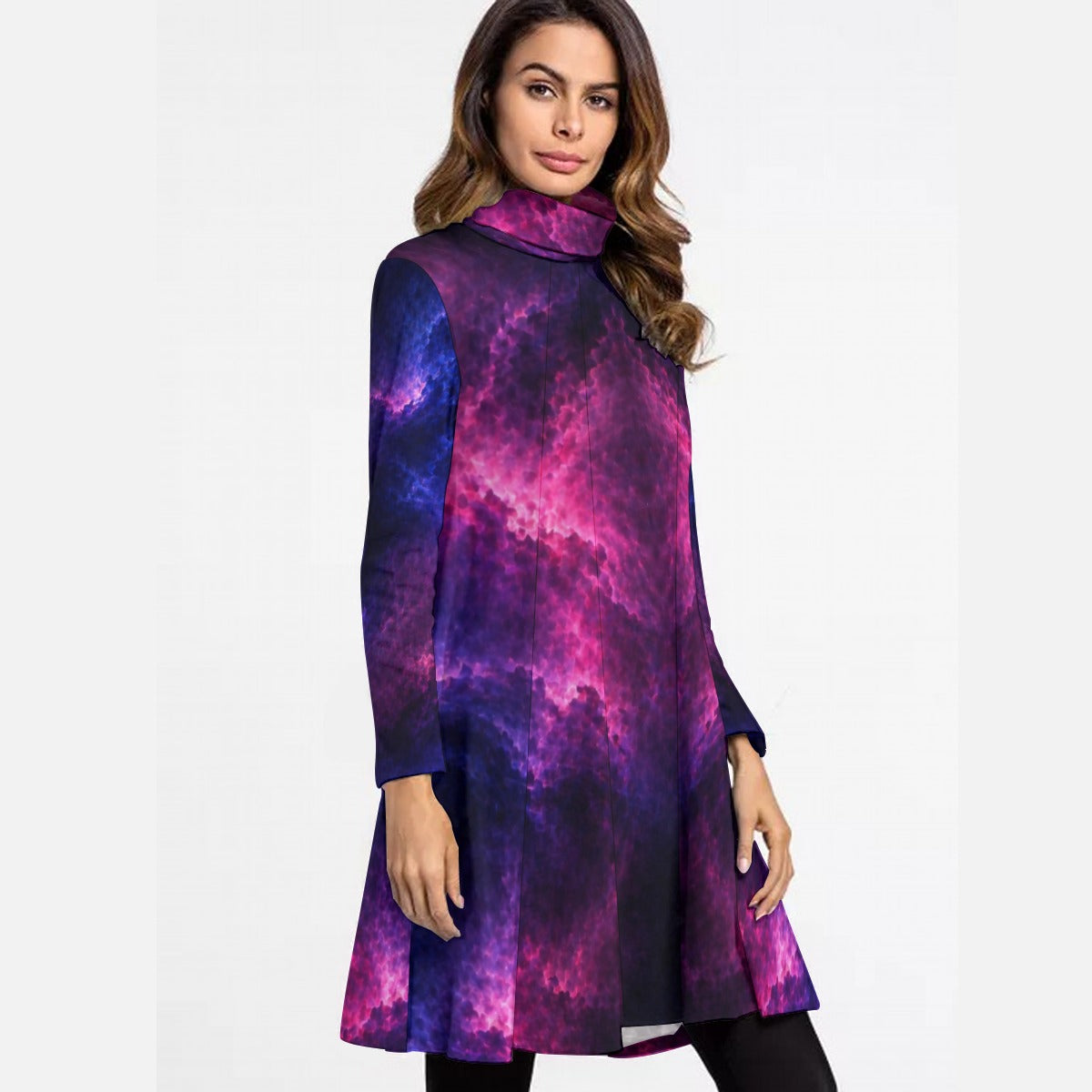 Women's High Neck Dress With Long Sleeve