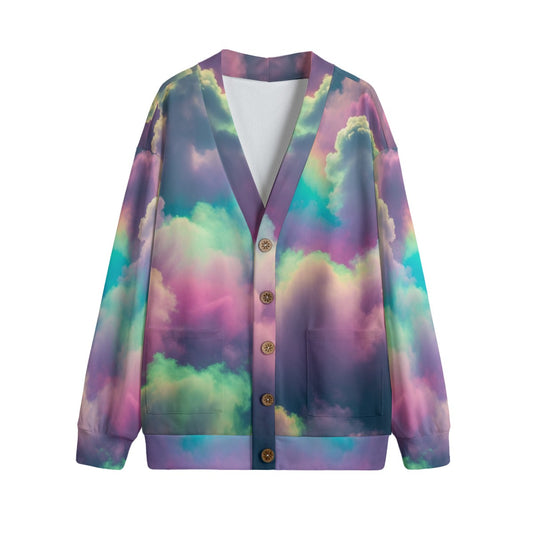 Unisex V-neck Knitted Fleece Cardigan With Button Closure
