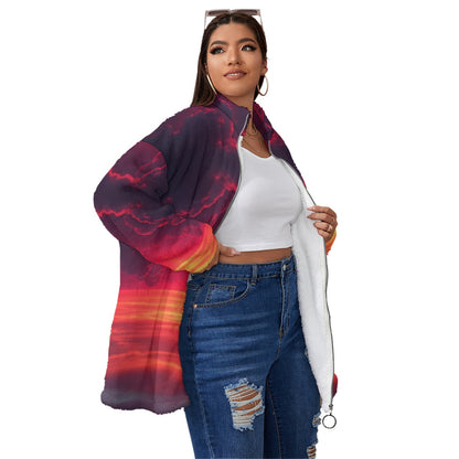Unisex Borg Fleece Stand-up Collar Coat With Zipper Closure(Plus Size)