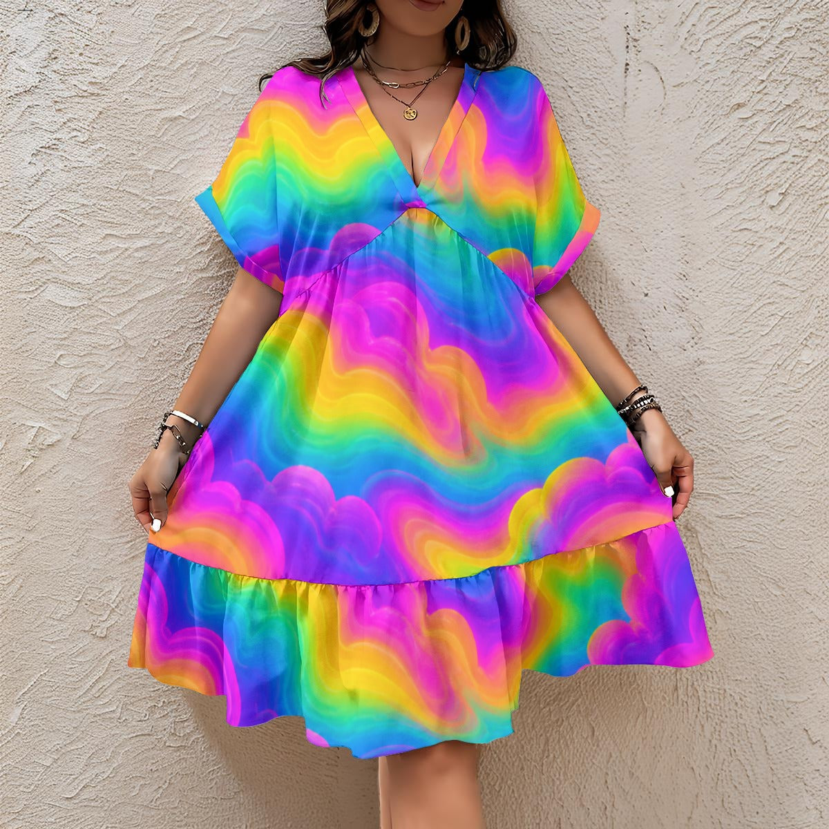 Women’s Floral V-Neck Short Sleeve Dress