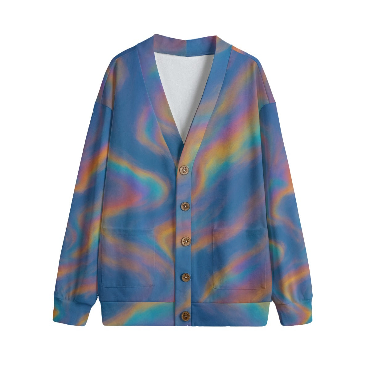 Unisex V-neck Knitted Fleece Cardigan With Button Closure