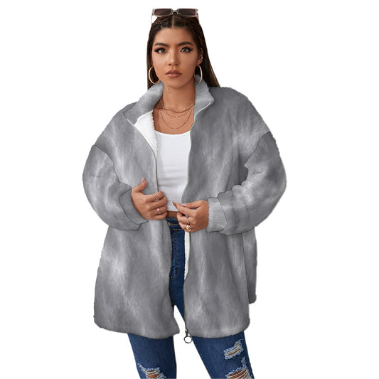 Unisex Borg Fleece Stand-up Collar Coat With Zipper Closure(Plus Size)