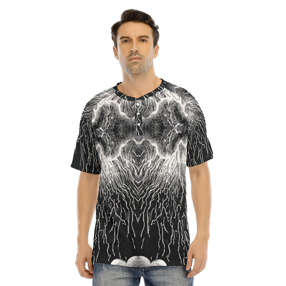 Men's Raglan Sleeve T-shirt With Button Closure