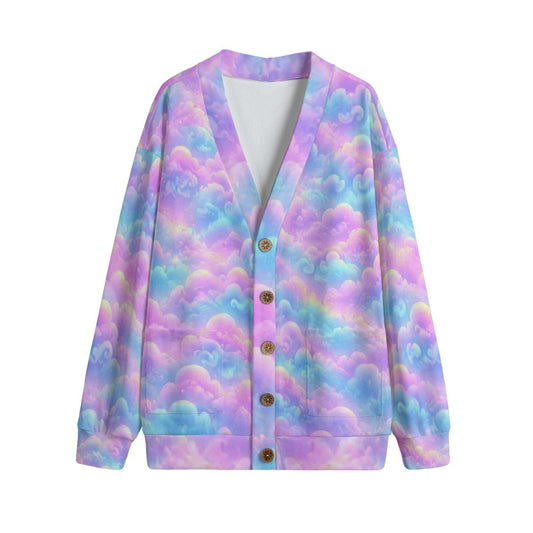 Unisex V-neck Knitted Fleece Cardigan With Button Closure