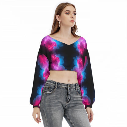 Women's V-neck Long Sleeve Cropped Sweatshirt