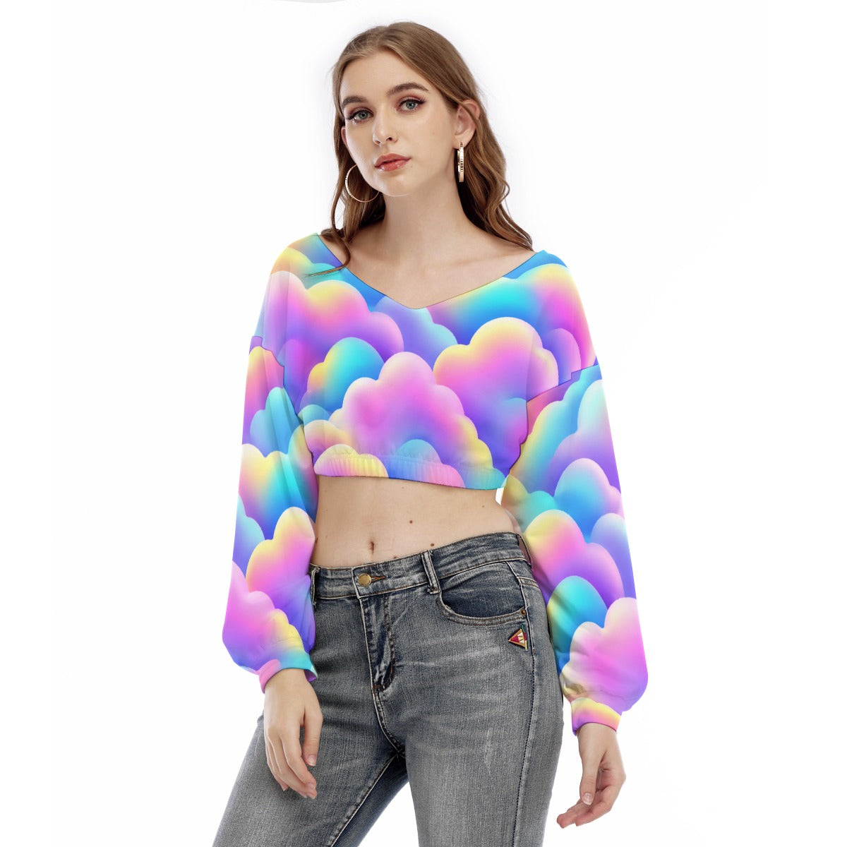 Women's V-neck Long Sleeve Cropped Sweatshirt