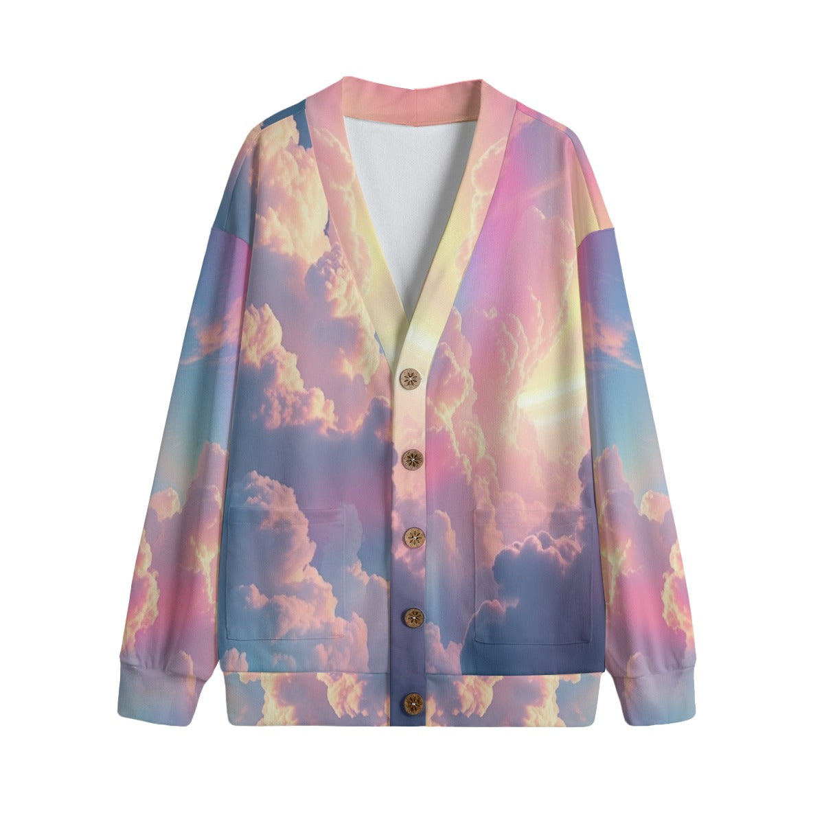 Unisex V-neck Knitted Fleece Cardigan With Button Closure
