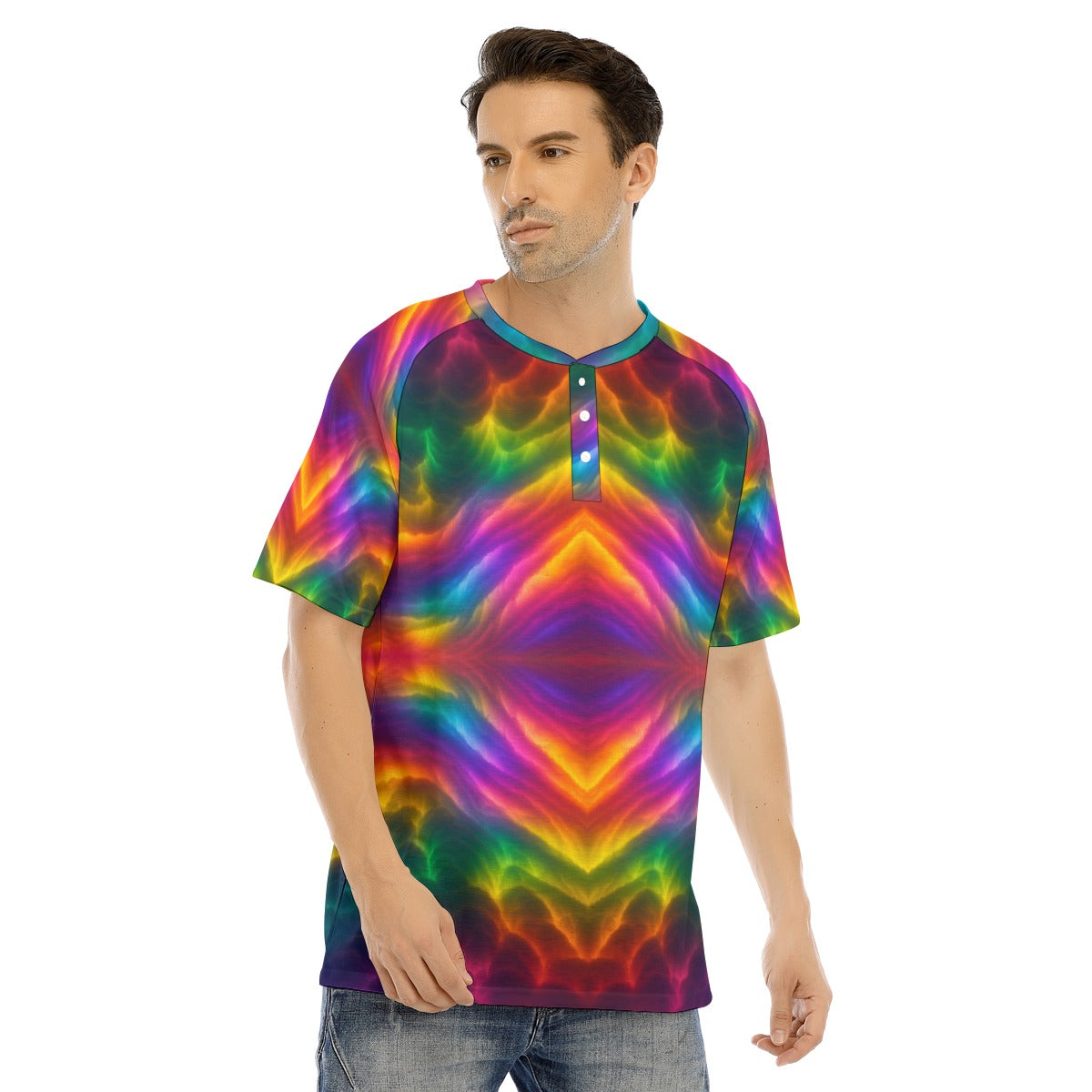 Men's Raglan Sleeve T-shirt With Button Closure