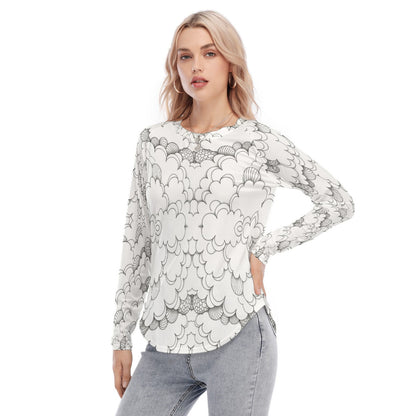 Women's Raglan Sleeves U-Shaped Hem Long Sleeves Blouse
