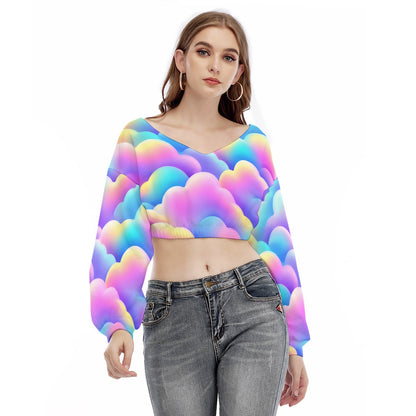 Women's V-neck Long Sleeve Cropped Sweatshirt
