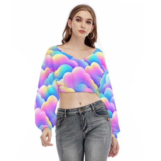 Women's V-neck Long Sleeve Cropped Sweatshirt