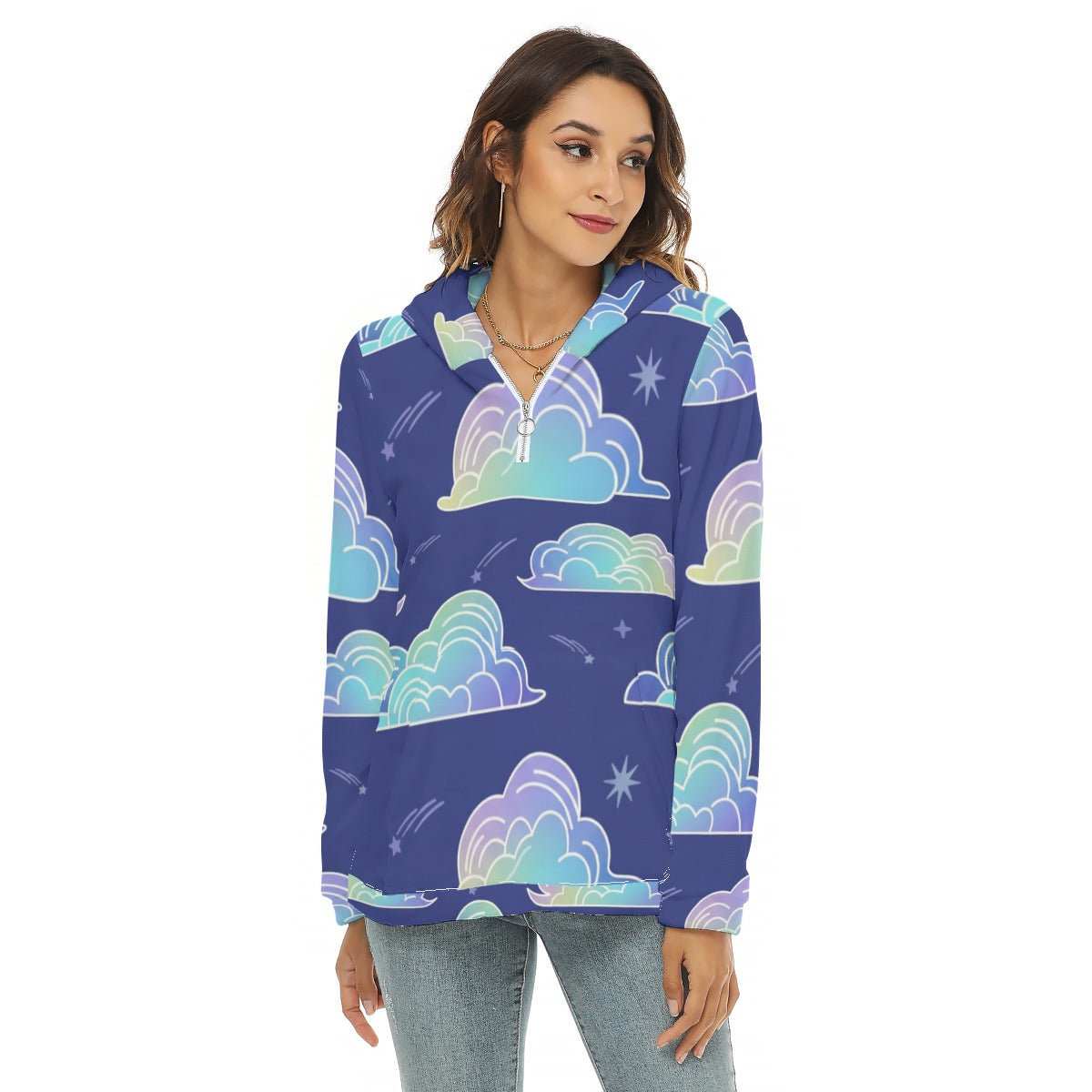 Women's Borg Fleece Hoodie With Half Zip