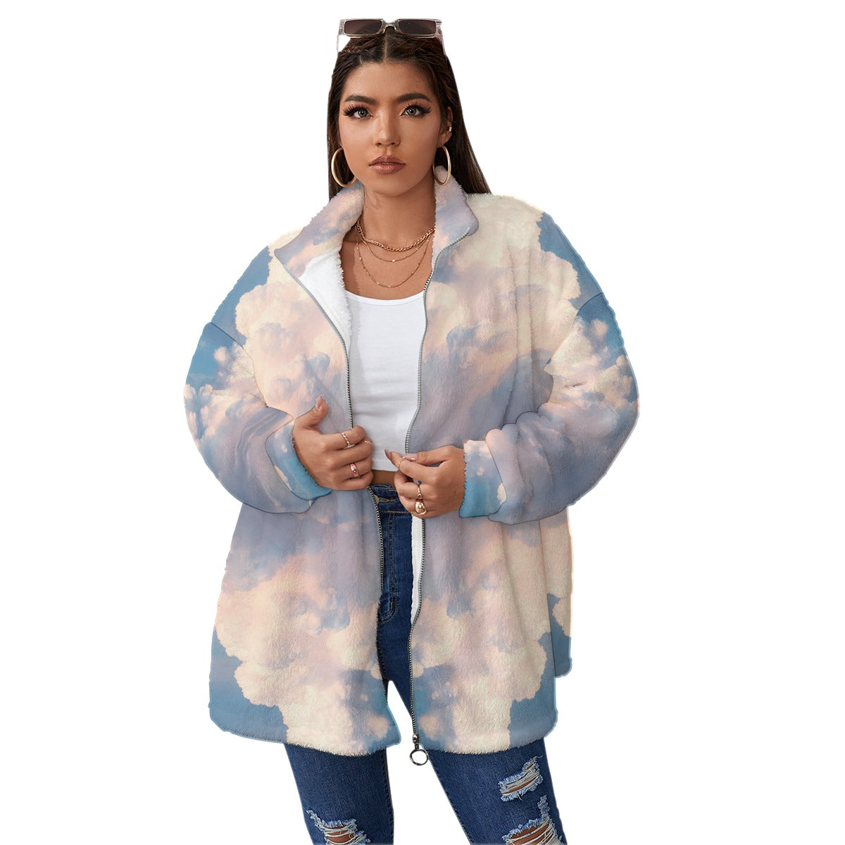 Unisex Borg Fleece Stand-up Collar Coat With Zipper Closure(Plus Size)