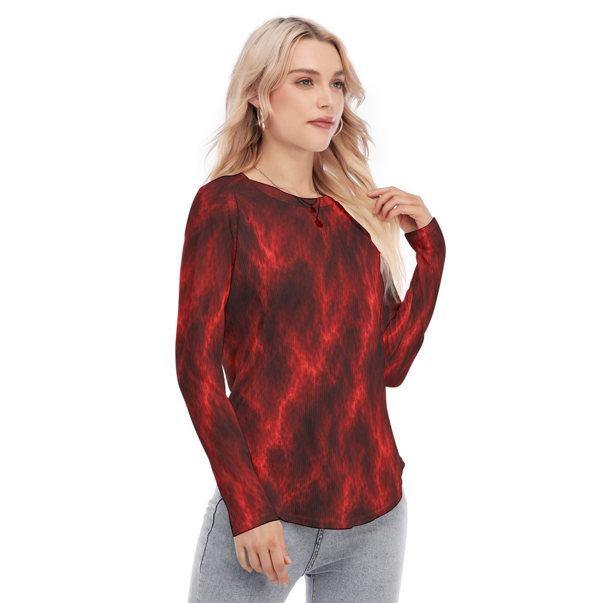 Women's Raglan Sleeves U-Shaped Hem Long Sleeves Blouse