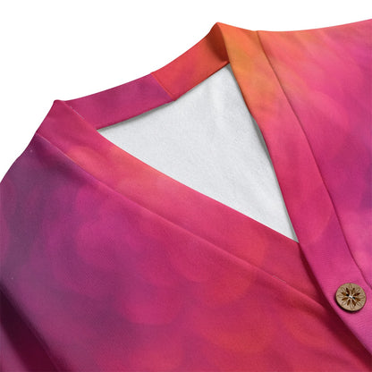 Unisex V-neck Knitted Fleece Cardigan With Button Closure