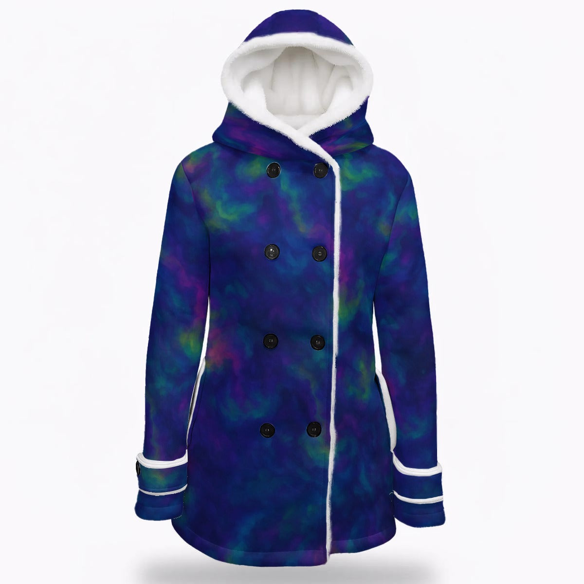 Women's Hooded Double-Breasted Winter Coat With Fleece