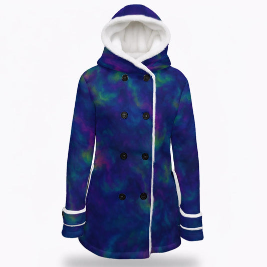 Women's Hooded Double-Breasted Winter Coat With Fleece