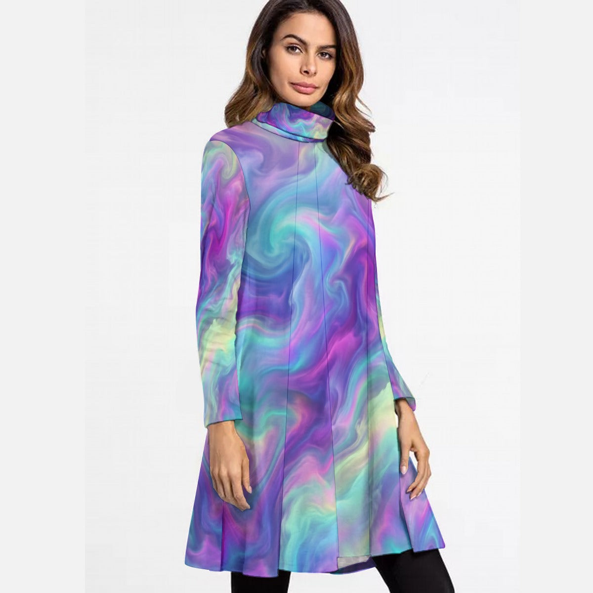 Women's High Neck Dress With Long Sleeve