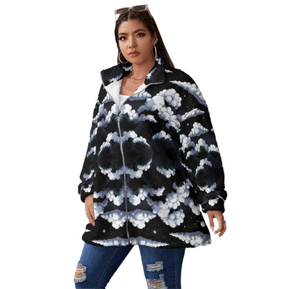 Unisex Borg Fleece Stand-up Collar Coat With Zipper Closure(Plus Size)