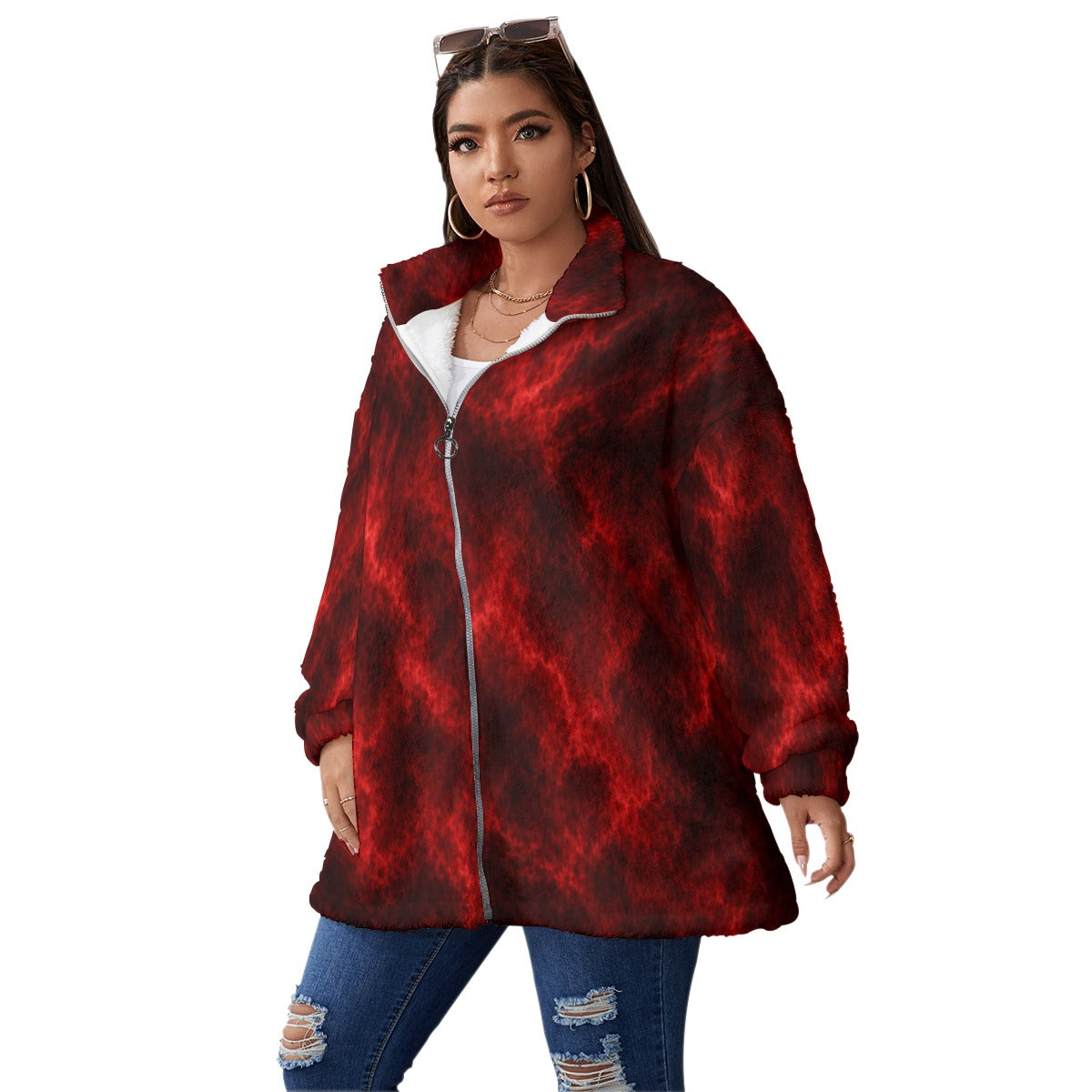 Unisex Borg Fleece Stand-up Collar Coat With Zipper Closure(Plus Size)