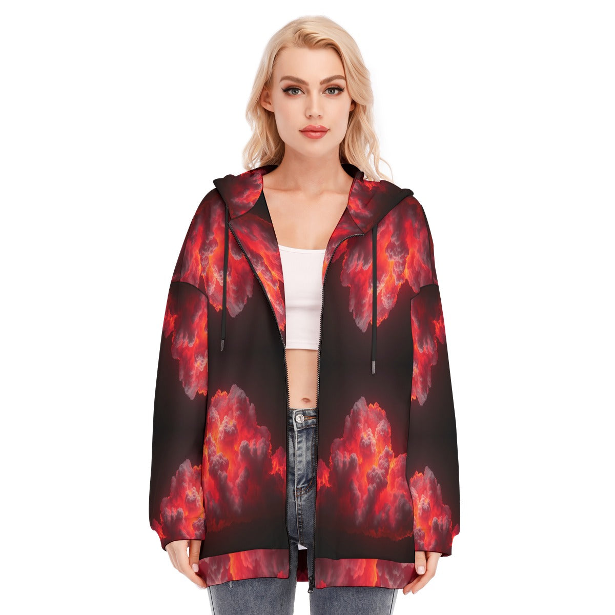 Women's Long Hoodie With Zipper Closure