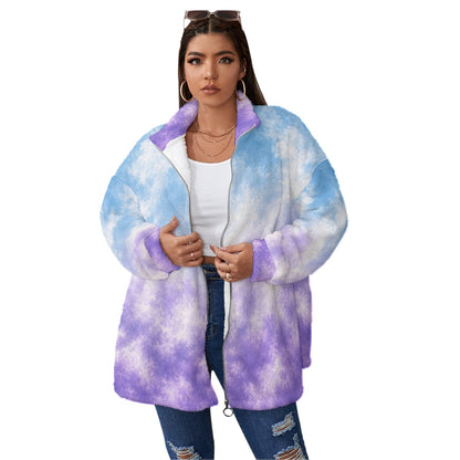 Unisex Borg-Fleece Stand-Up Collar Zip Coat — Plus Size - view 1