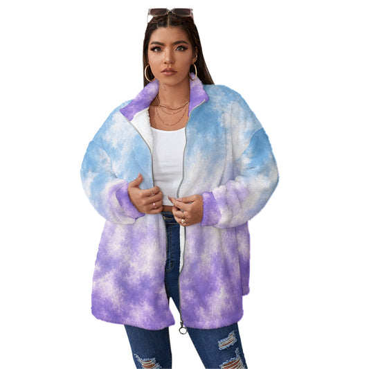 Unisex Borg-Fleece Stand-Up Collar Zip Coat — Plus Size - view 1