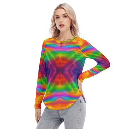 Women's Raglan Sleeves U-Shaped Hem Long Sleeves Blouse