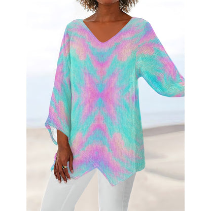 Women's V-neck T-shirt With Irregular Hem