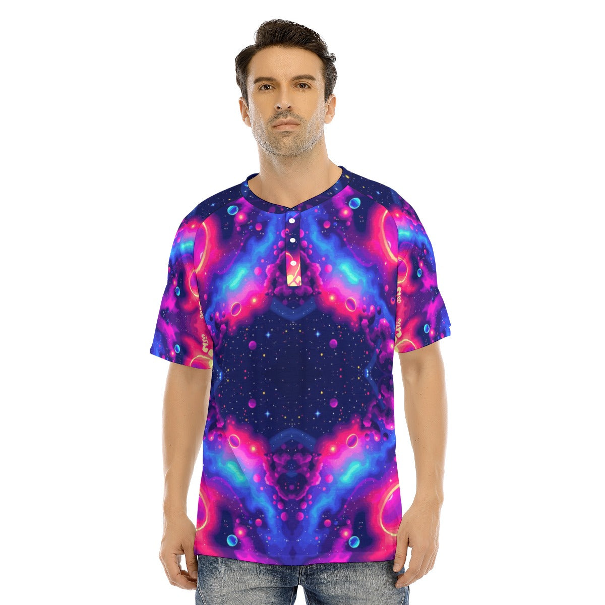 Men's Raglan Sleeve T-shirt With Button Closure
