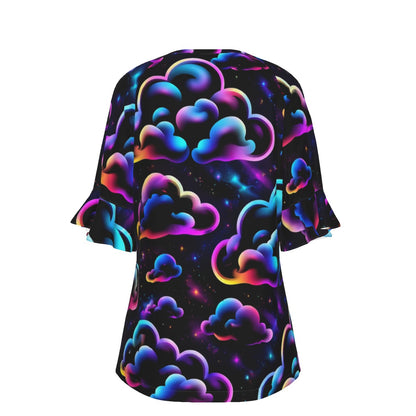 V-neck Women's T-shirt With Bell Sleeve