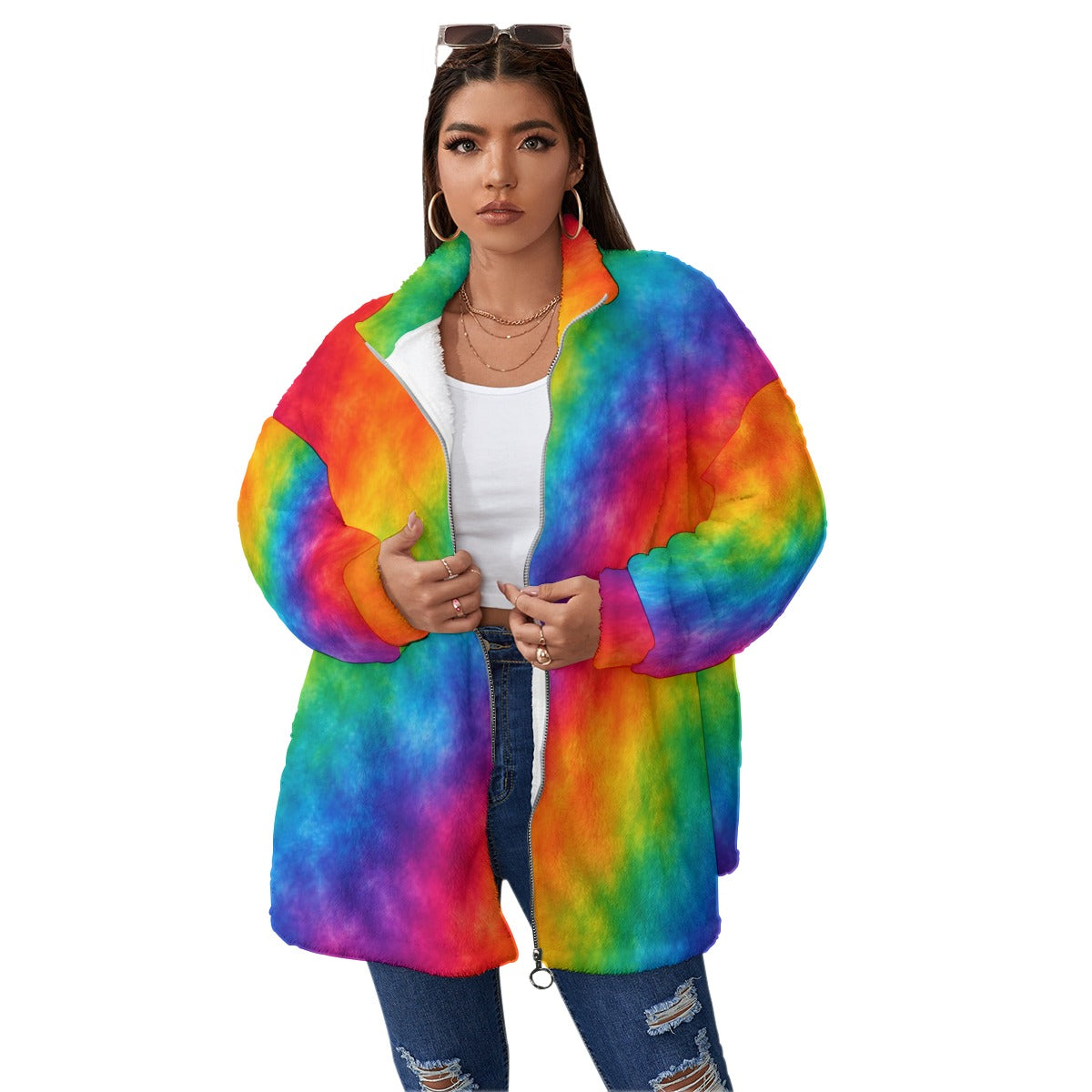 Unisex Borg-Fleece Stand-Up Collar Zip Coat — Plus Size - view 1