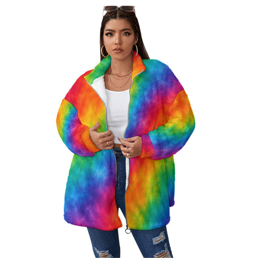 Unisex Borg-Fleece Stand-Up Collar Zip Coat — Plus Size - view 1