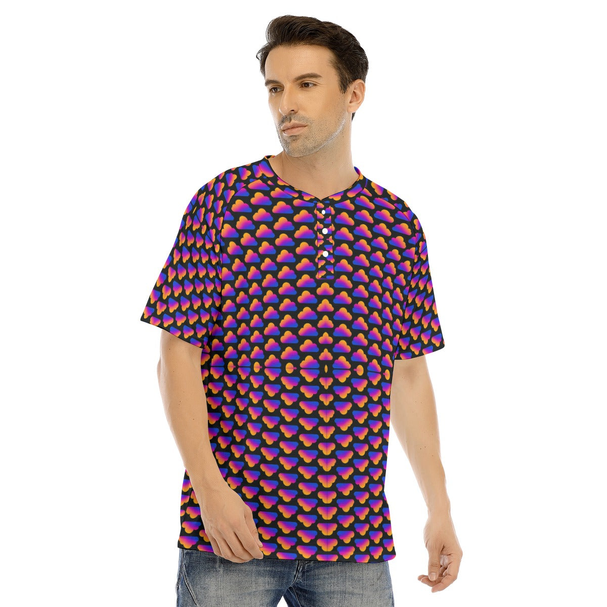 Men's Raglan Sleeve T-shirt With Button Closure
