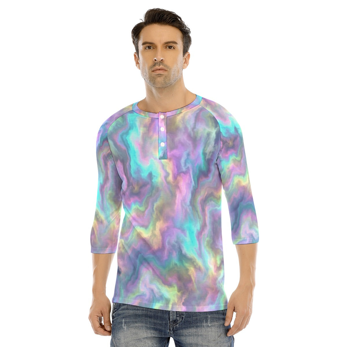 Men's Bracelet Sleeve T-shirt With Button Closure - view 1