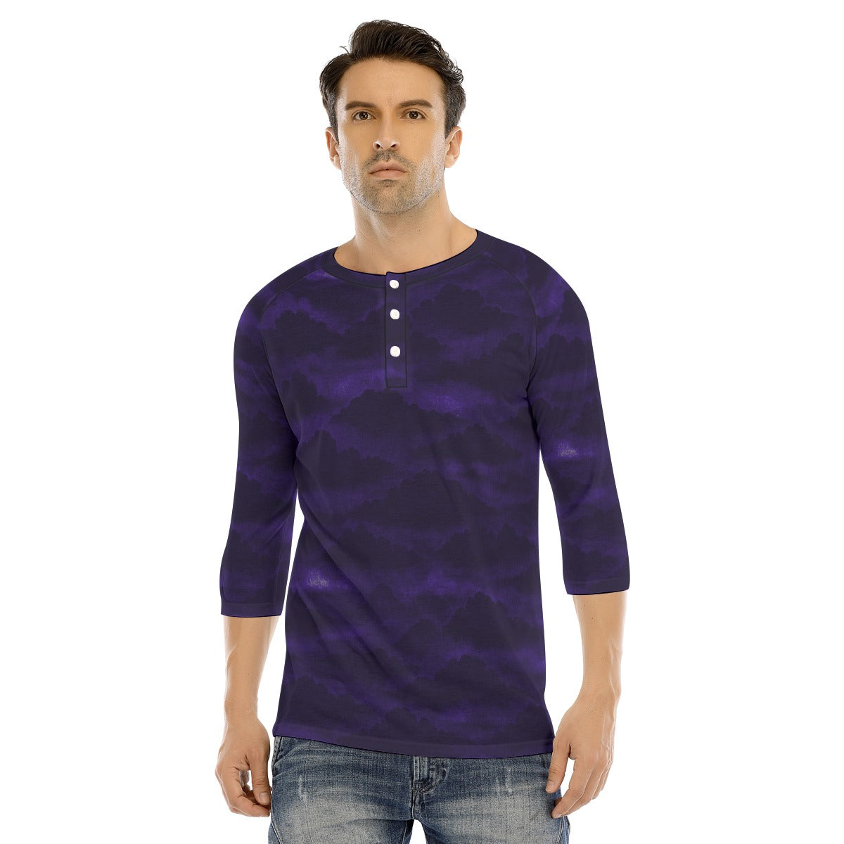 Men's Bracelet Sleeve T-shirt With Button Closure - view 1