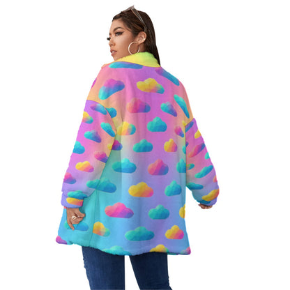 Unisex Borg Fleece Stand-up Collar Coat With Zipper Closure(Plus Size)