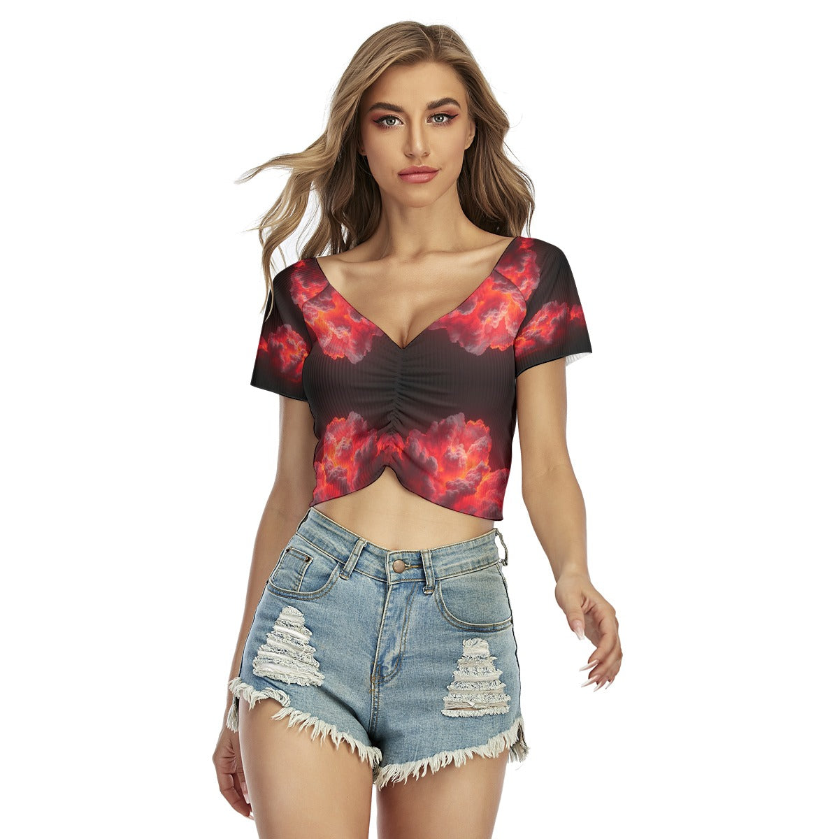 Women's Raglan Drawstring Front Crop Tee