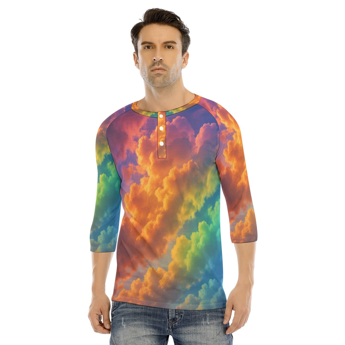 Men's Bracelet Sleeve T-shirt With Button Closure - view 1