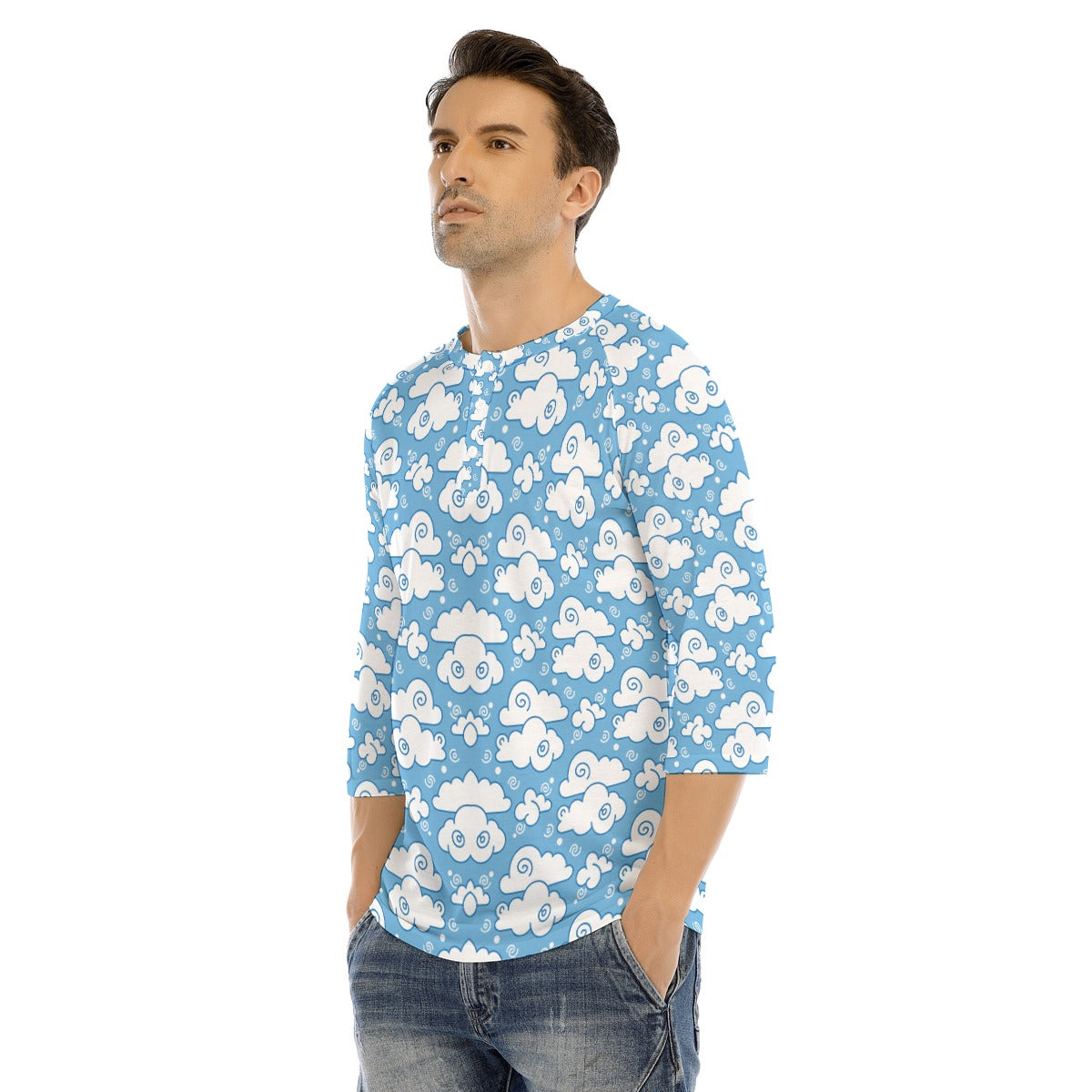 Men's Bracelet Sleeve T-shirt With Button Closure - view 3