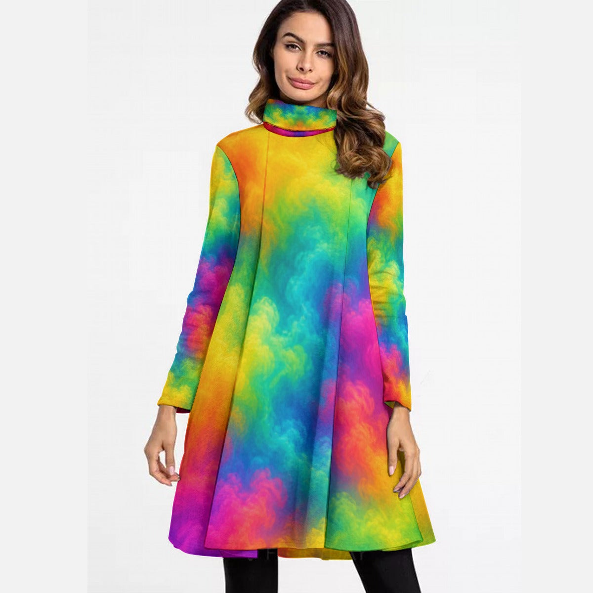 Women's High Neck Dress With Long Sleeve