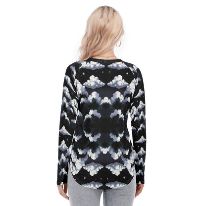 Women's Raglan Sleeves U-Shaped Hem Long Sleeves Blouse